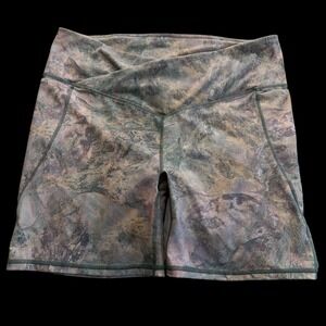 Fabletics‎ PureLuxe Crossover Biker Shorts XL Green Brown Marble Print #330